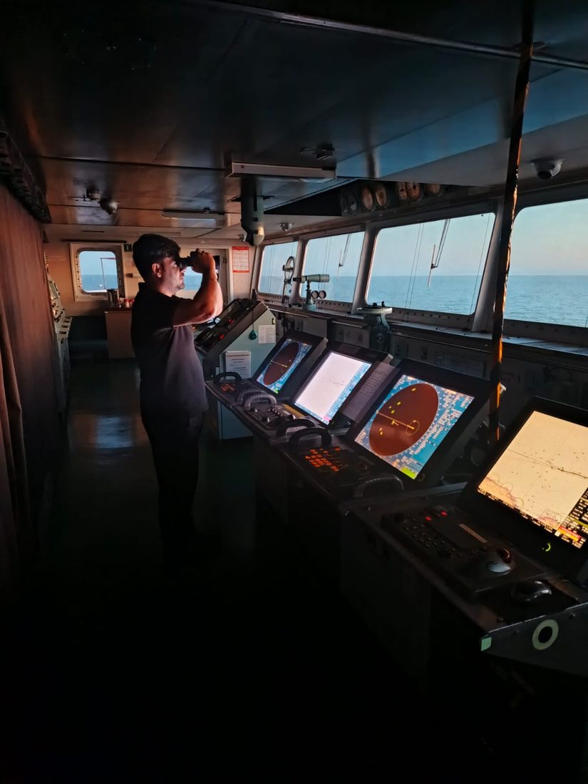 Marvell Agencies officer keeping navigation watch on the bridge